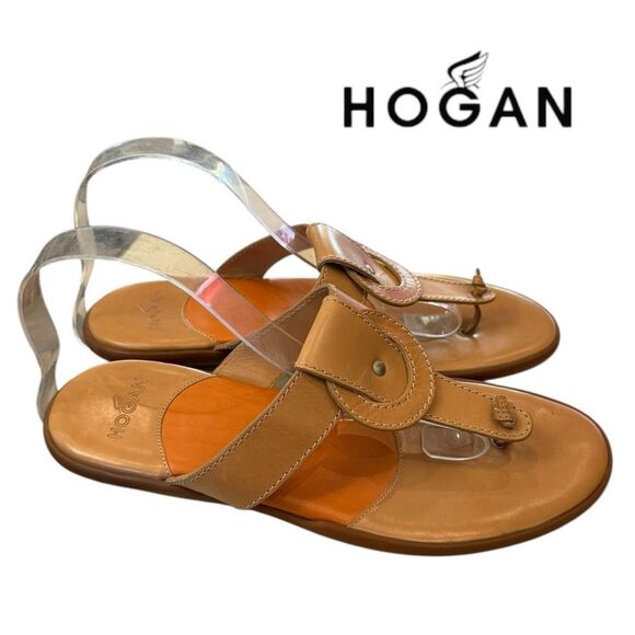 HOGAN Women's Italy Thong Leather Beige Slide Sandals 39  9 - Picture 2 of 7